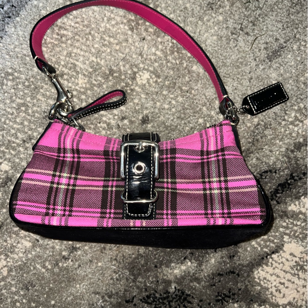 Pink plaid Coach vintage shoulder bag